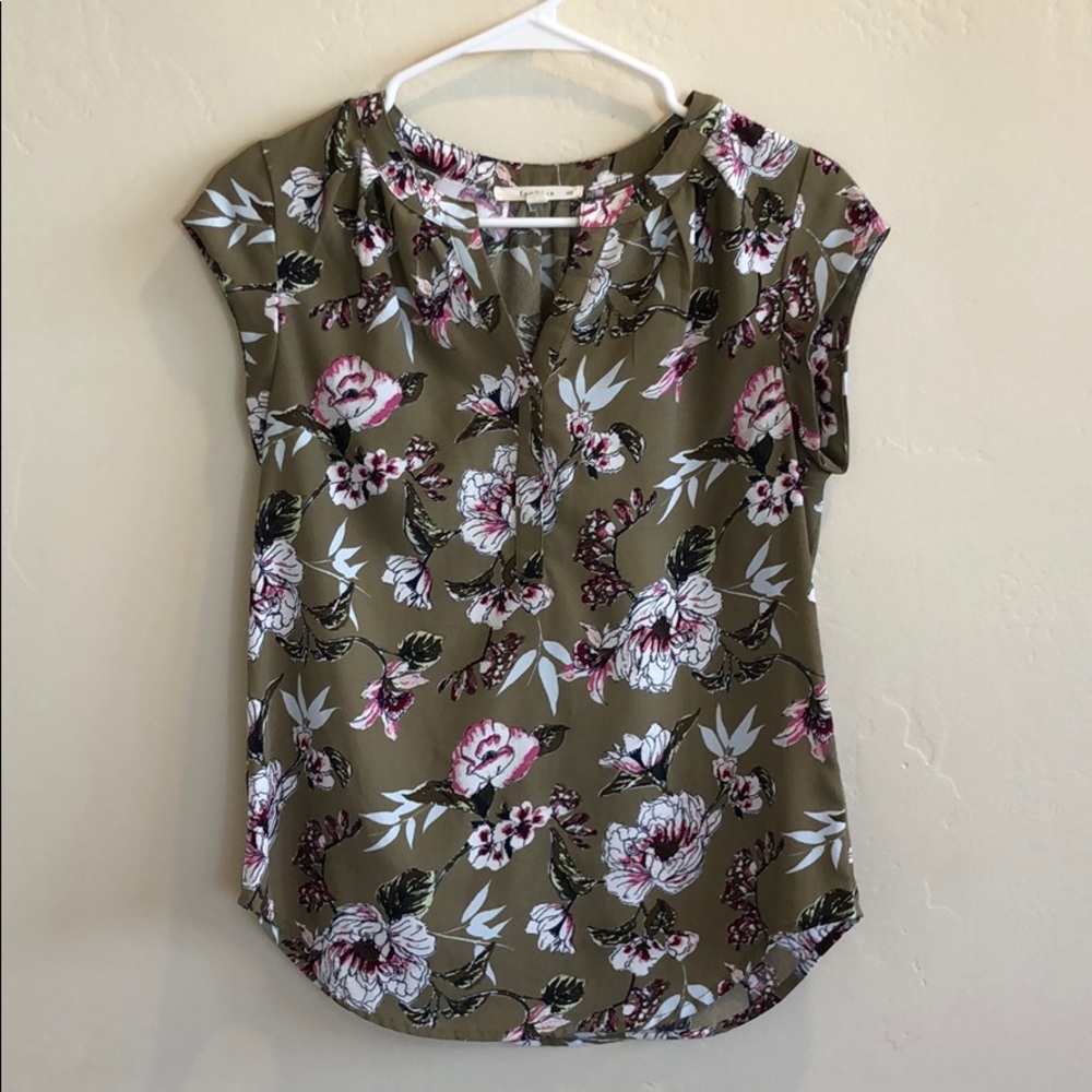 Olive & Pink Floral Top